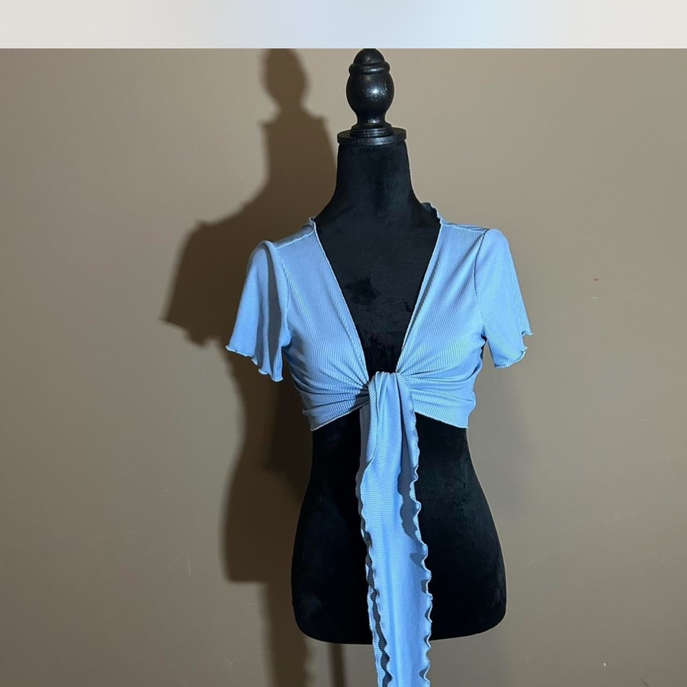 Blue Tie-Front Women Top